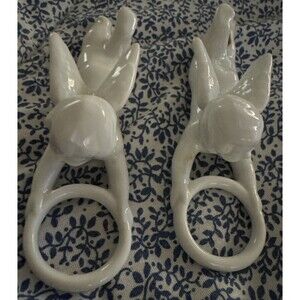 Angel Figurine Candle Huggers Rings White PorcelainTaper  Vintage 2 Pcs Unique